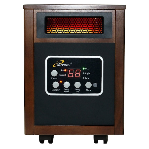 Iliving Infrared Portable Space Heater with Dual Heating System, 1500W, Dark Walnut Wooden Cabinet ILG-918W - main